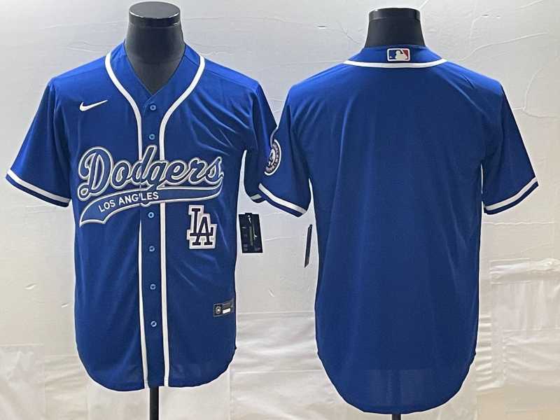 Men%27s Los Angeles Dodgers Blue Blank With Patch Cool Base Stitched Baseball Jerseys